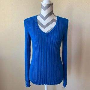 Liz Claiborne Ribbed Blue V-Neck Pullover